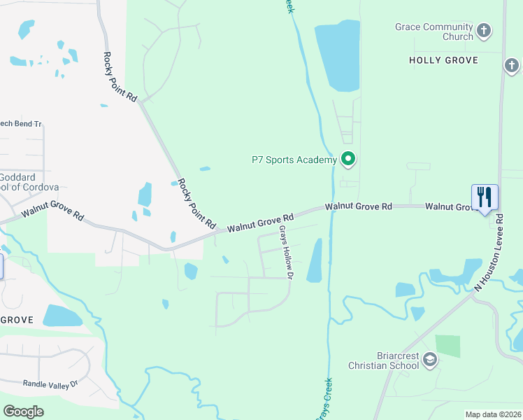 map of restaurants, bars, coffee shops, grocery stores, and more near 9582-9640 Walnut Grove Road in Shelby County