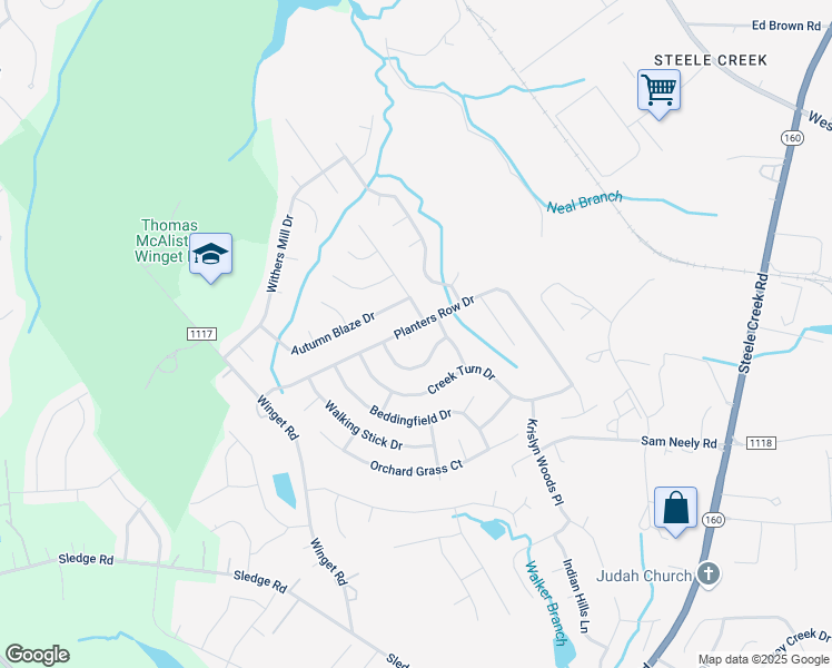 map of restaurants, bars, coffee shops, grocery stores, and more near 13214 Planters Row Drive in Charlotte