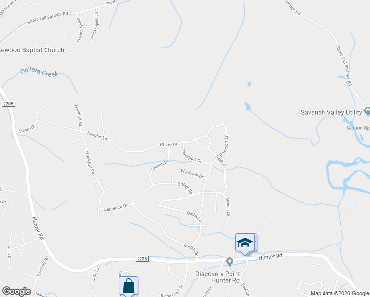 map of restaurants, bars, coffee shops, grocery stores, and more near 7524 Passport Drive in Ooltewah
