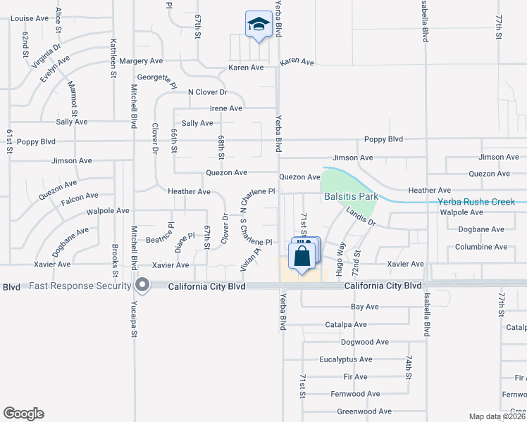 map of restaurants, bars, coffee shops, grocery stores, and more near Walpole Avenue in California City