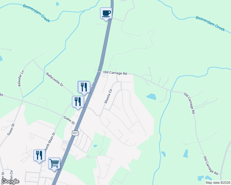 map of restaurants, bars, coffee shops, grocery stores, and more near 5014 Meanna Drive in Clover