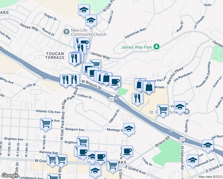 map of restaurants, bars, coffee shops, grocery stores, and more near 1400 West Branch Street in Arroyo Grande