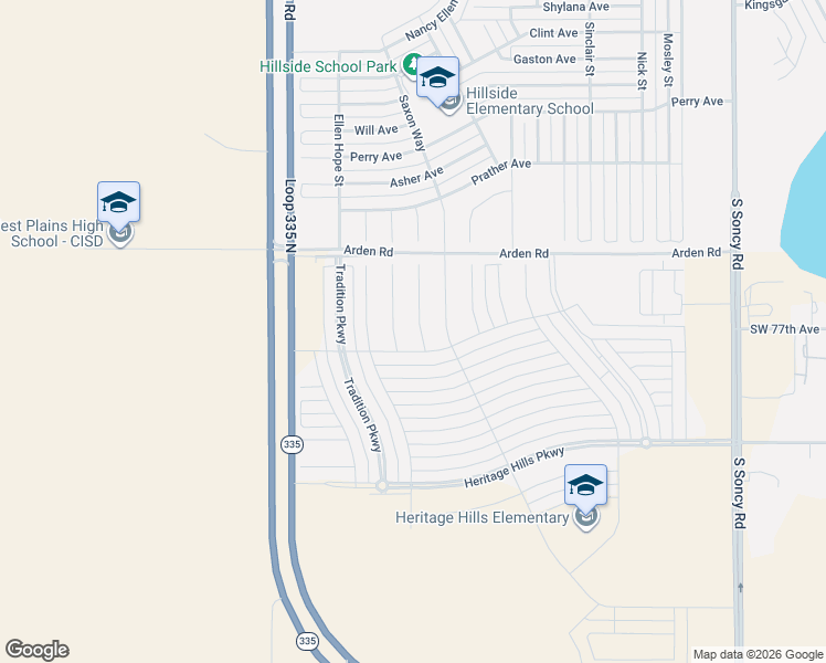 map of restaurants, bars, coffee shops, grocery stores, and more near 9506 sydney drive in Amarillo