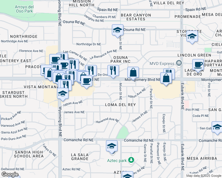 map of restaurants, bars, coffee shops, grocery stores, and more near 8928 Hendrix Road Northeast in Albuquerque