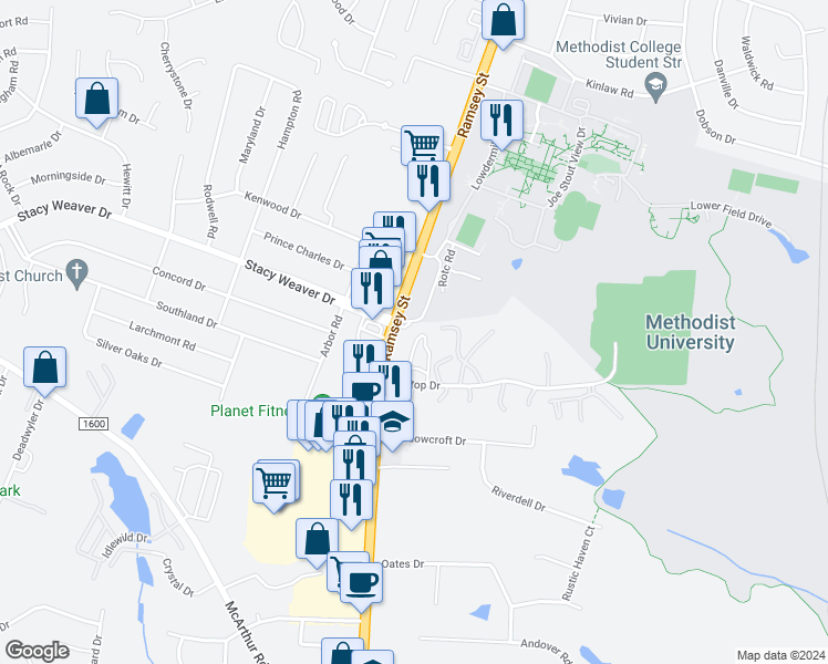 map of restaurants, bars, coffee shops, grocery stores, and more near 5165 Surf Scooter Drive in Fayetteville