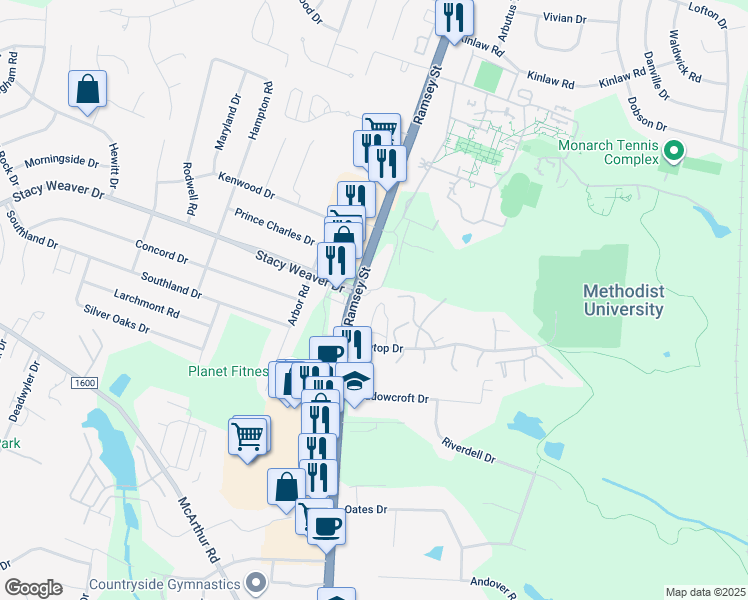 map of restaurants, bars, coffee shops, grocery stores, and more near 5165 Surf Scooter Drive in Fayetteville