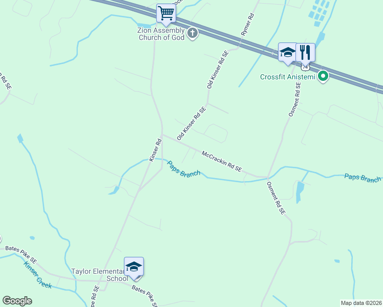 map of restaurants, bars, coffee shops, grocery stores, and more near 109 McCrackin Road Southeast in Cleveland