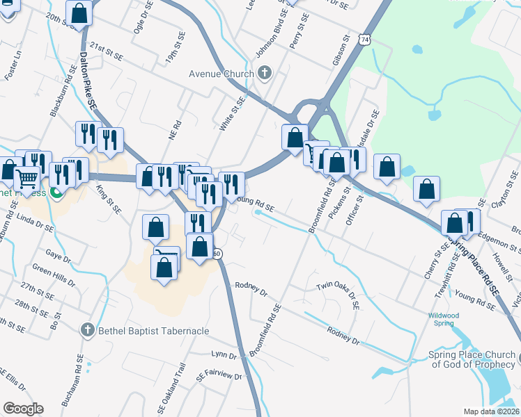map of restaurants, bars, coffee shops, grocery stores, and more near 1819-1939 Young Rd in Cleveland