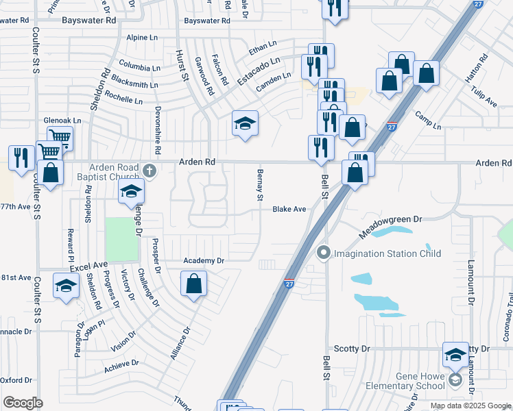map of restaurants, bars, coffee shops, grocery stores, and more near 6301 Blake Avenue in Amarillo