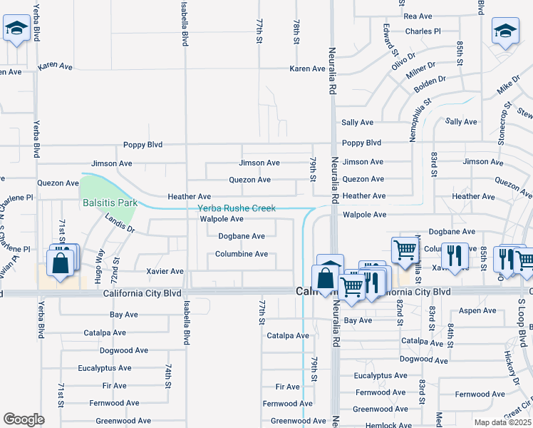 map of restaurants, bars, coffee shops, grocery stores, and more near in California City
