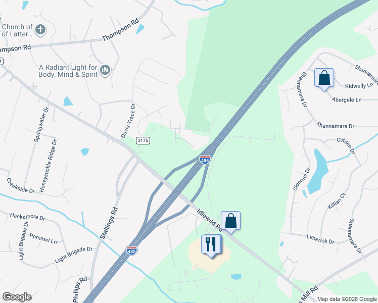 map of restaurants, bars, coffee shops, grocery stores, and more near 14818 Hooks Road in Matthews