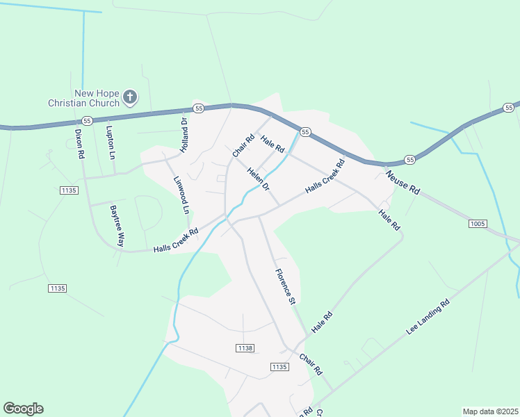 map of restaurants, bars, coffee shops, grocery stores, and more near 394 Halls Creek Road in New Bern