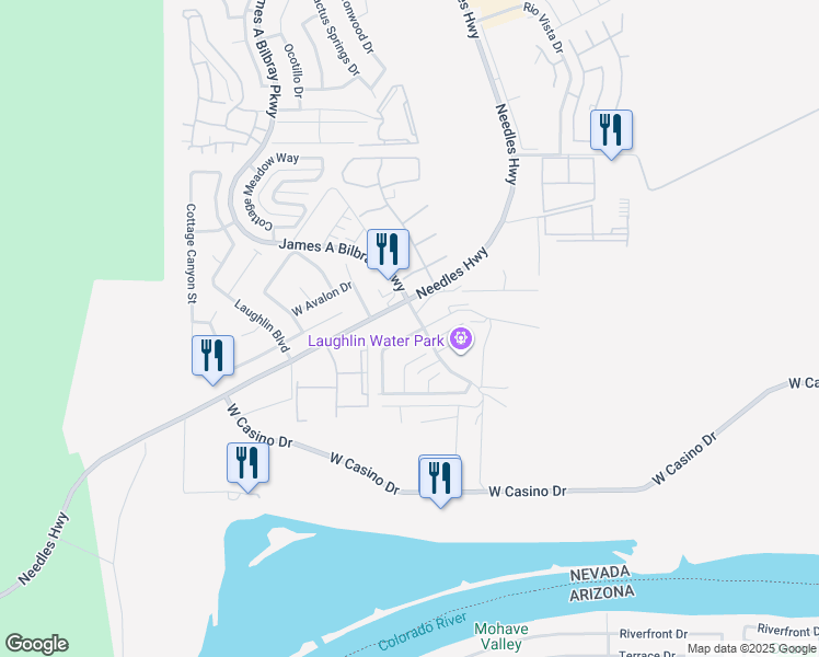 map of restaurants, bars, coffee shops, grocery stores, and more near 2012 Duke of York Drive in Laughlin