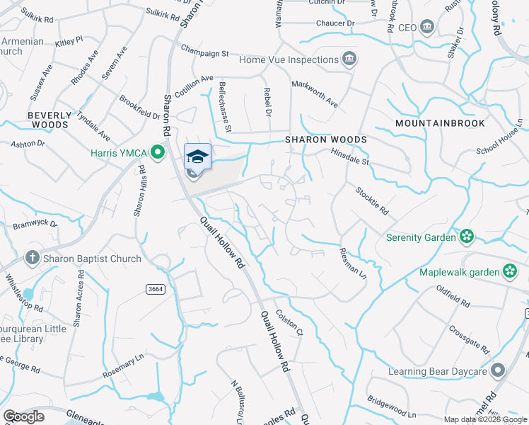 map of restaurants, bars, coffee shops, grocery stores, and more near 6140 Heath Ridge Court in Charlotte