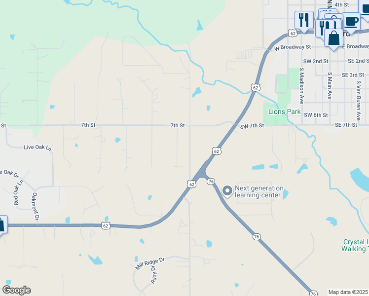 map of restaurants, bars, coffee shops, grocery stores, and more near 812 Autumn Way in Blanchard