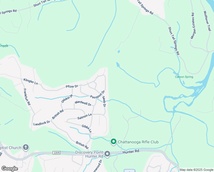 map of restaurants, bars, coffee shops, grocery stores, and more near 7645 Passport Drive in Ooltewah