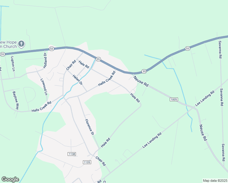map of restaurants, bars, coffee shops, grocery stores, and more near 101 Hudson Lane in New Bern