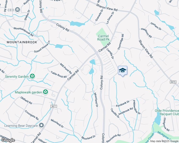 map of restaurants, bars, coffee shops, grocery stores, and more near 2801 Carmel Road in Charlotte