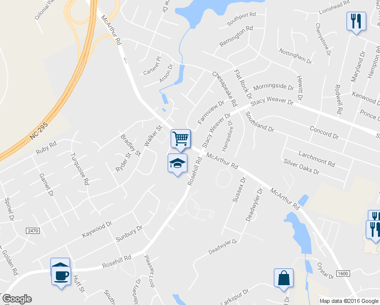 map of restaurants, bars, coffee shops, grocery stores, and more near 919 McArthur Road in Fayetteville
