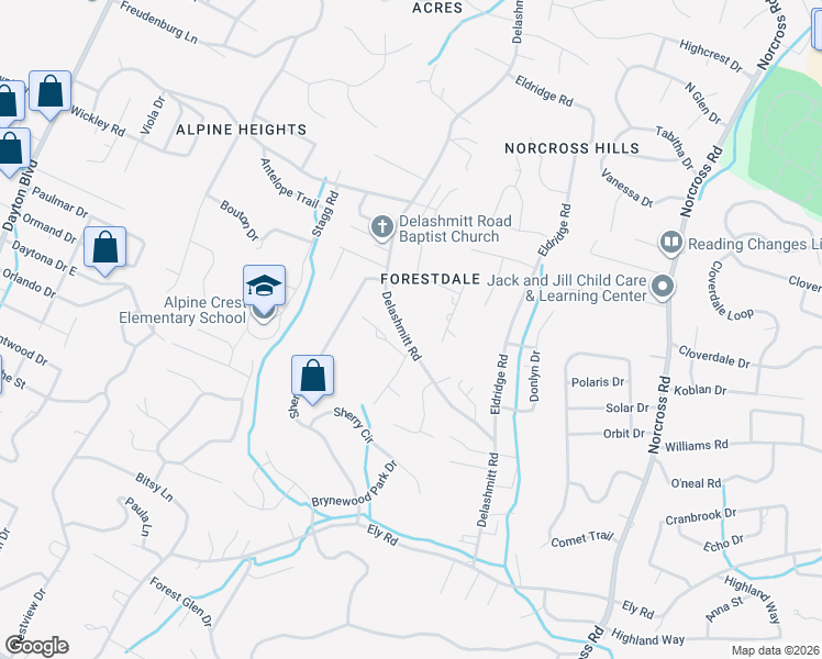 map of restaurants, bars, coffee shops, grocery stores, and more near 4610 Delashmitt Road in Chattanooga