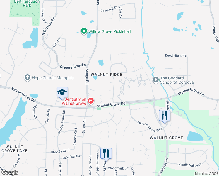 map of restaurants, bars, coffee shops, grocery stores, and more near 8866 Beechwood Cove in Memphis