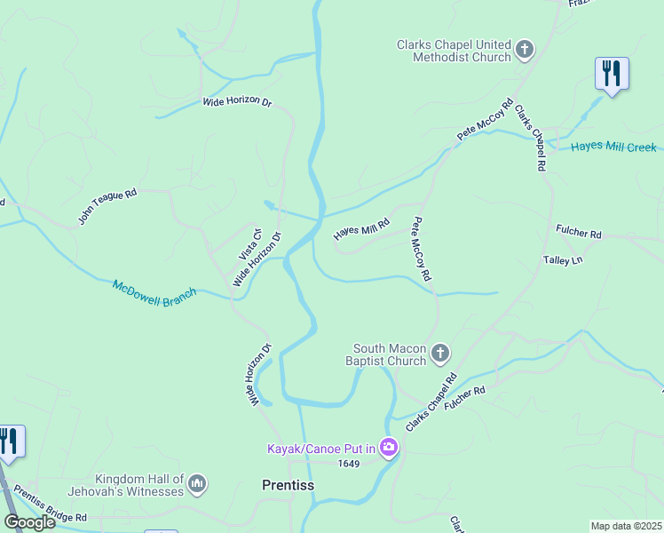 map of restaurants, bars, coffee shops, grocery stores, and more near 337 Hayes Mill Road in Franklin