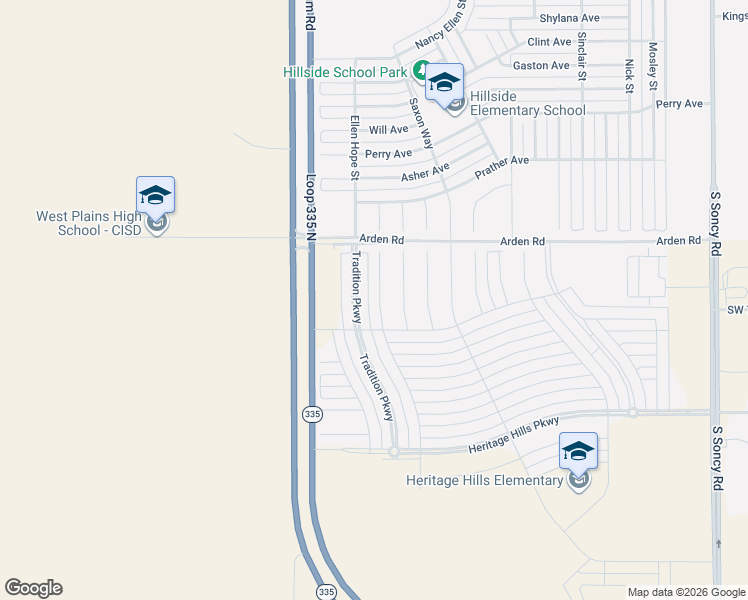 map of restaurants, bars, coffee shops, grocery stores, and more near Arden Road in Amarillo