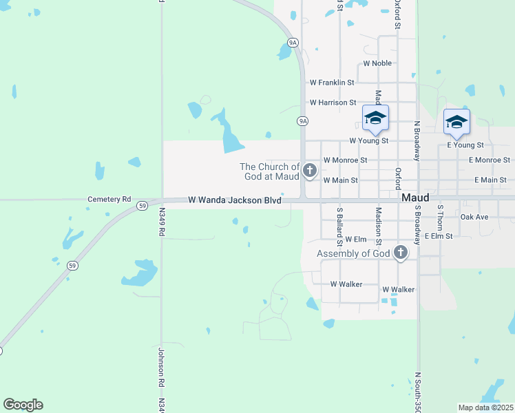map of restaurants, bars, coffee shops, grocery stores, and more near 801 West Wanda Jackson Boulevard in Maud