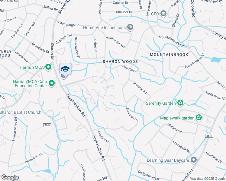 map of restaurants, bars, coffee shops, grocery stores, and more near 6044 Heath Valley Road in Charlotte