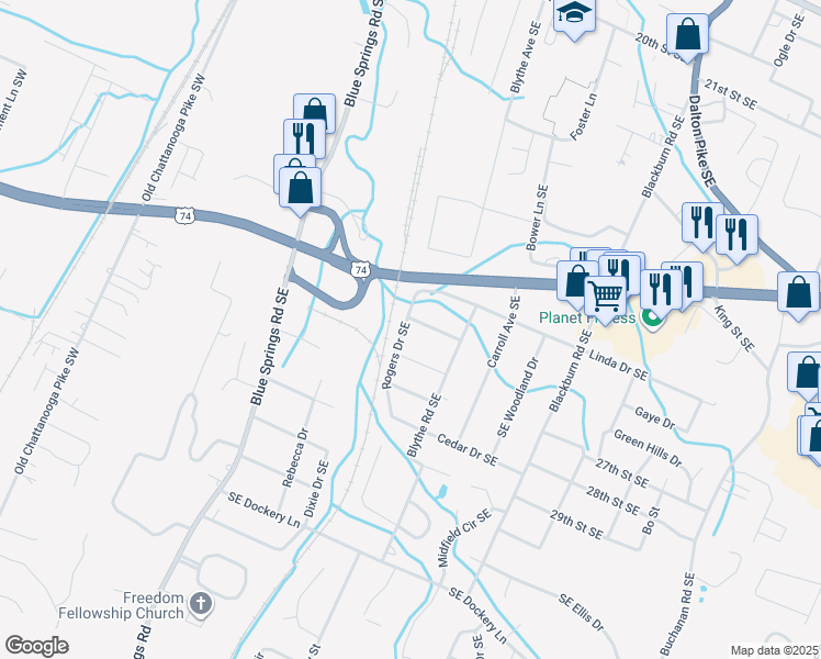 map of restaurants, bars, coffee shops, grocery stores, and more near 2640 Rogers Drive Southeast in Cleveland
