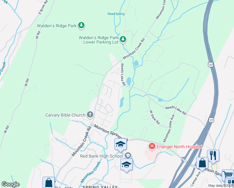 map of restaurants, bars, coffee shops, grocery stores, and more near 4061 Day Lily Trail in Chattanooga