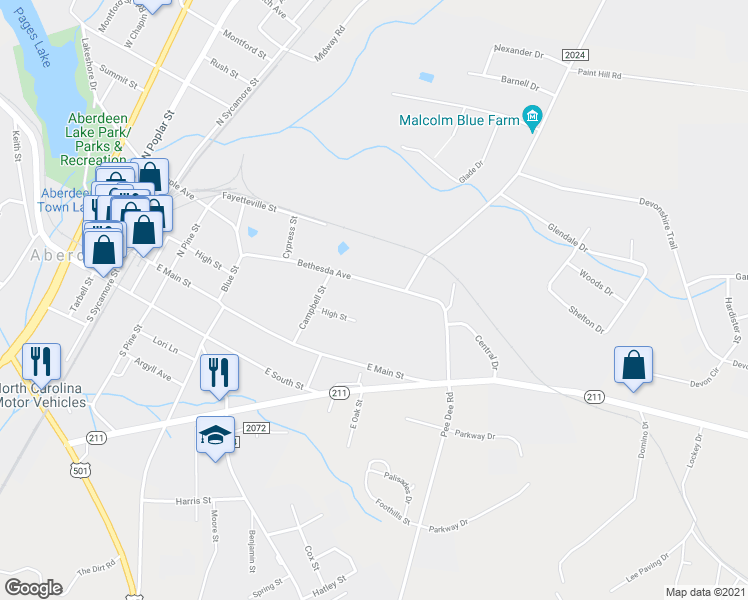 map of restaurants, bars, coffee shops, grocery stores, and more near 806 Bethesda Avenue in Aberdeen