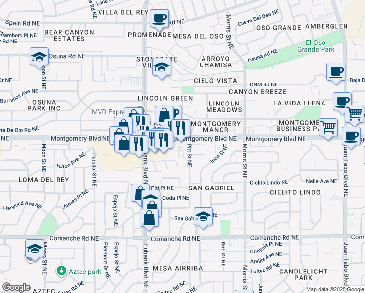 map of restaurants, bars, coffee shops, grocery stores, and more near in Albuquerque