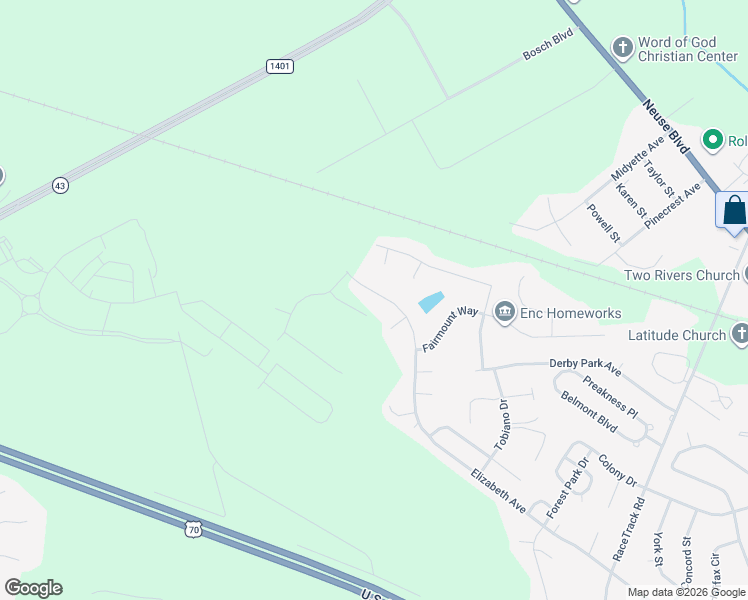 map of restaurants, bars, coffee shops, grocery stores, and more near 4319 Elizabeth Avenue in New Bern