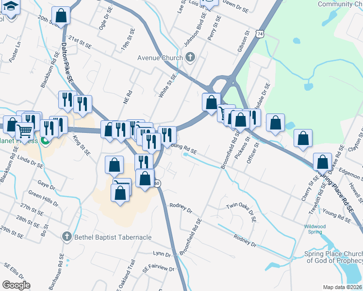 map of restaurants, bars, coffee shops, grocery stores, and more near 2293 APD 40 in Cleveland