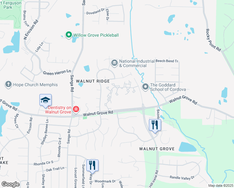 map of restaurants, bars, coffee shops, grocery stores, and more near 160 Scarborough Lane in Memphis