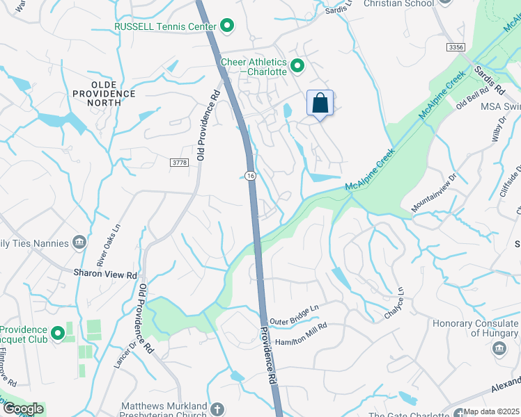 map of restaurants, bars, coffee shops, grocery stores, and more near 6013 Providence Road in Charlotte