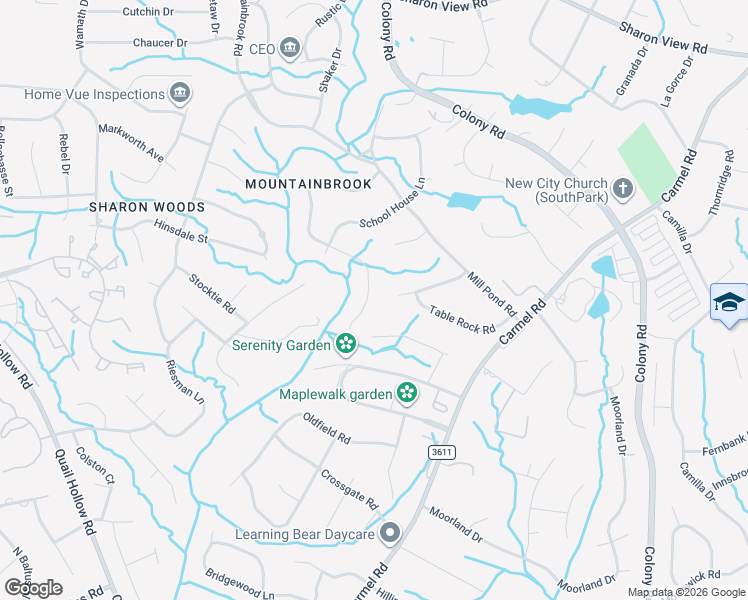 map of restaurants, bars, coffee shops, grocery stores, and more near 3232 Johnny Cake Lane in Charlotte