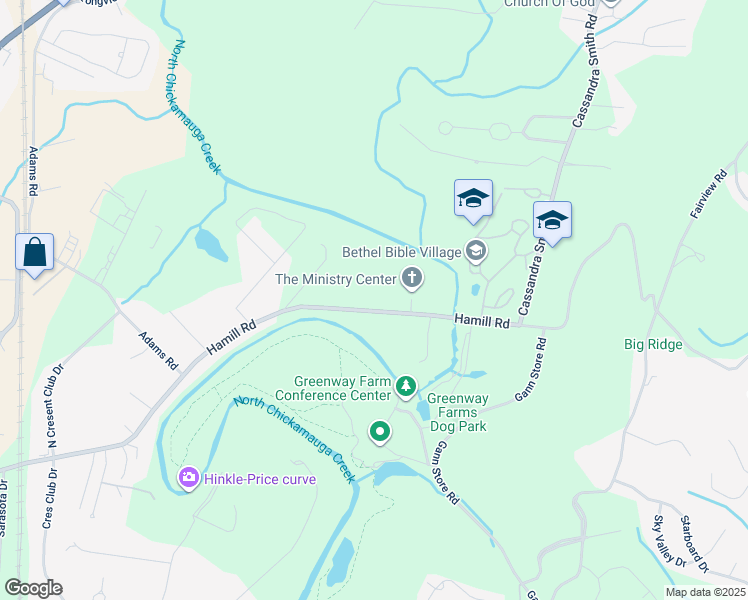 map of restaurants, bars, coffee shops, grocery stores, and more near 2925 Hamill Road in Chattanooga