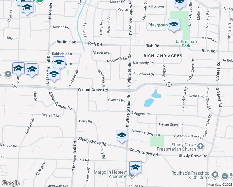map of restaurants, bars, coffee shops, grocery stores, and more near 5185 Walnut Grove Road in Memphis