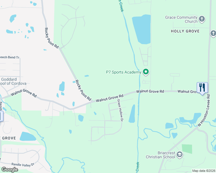 map of restaurants, bars, coffee shops, grocery stores, and more near 9582-9640 Walnut Grove Road in Shelby County