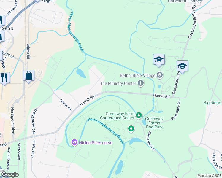 map of restaurants, bars, coffee shops, grocery stores, and more near 2815 Hamill Road in Chattanooga