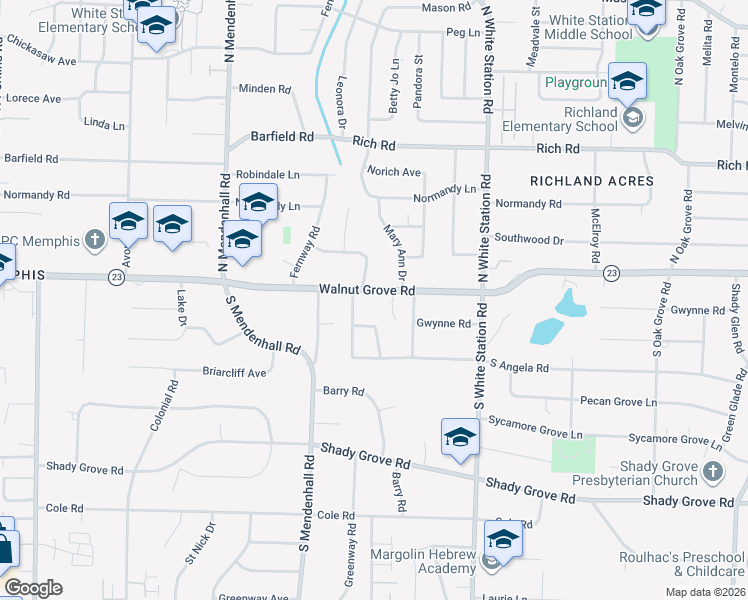 map of restaurants, bars, coffee shops, grocery stores, and more near 5099 Walnut Grove Road in Memphis