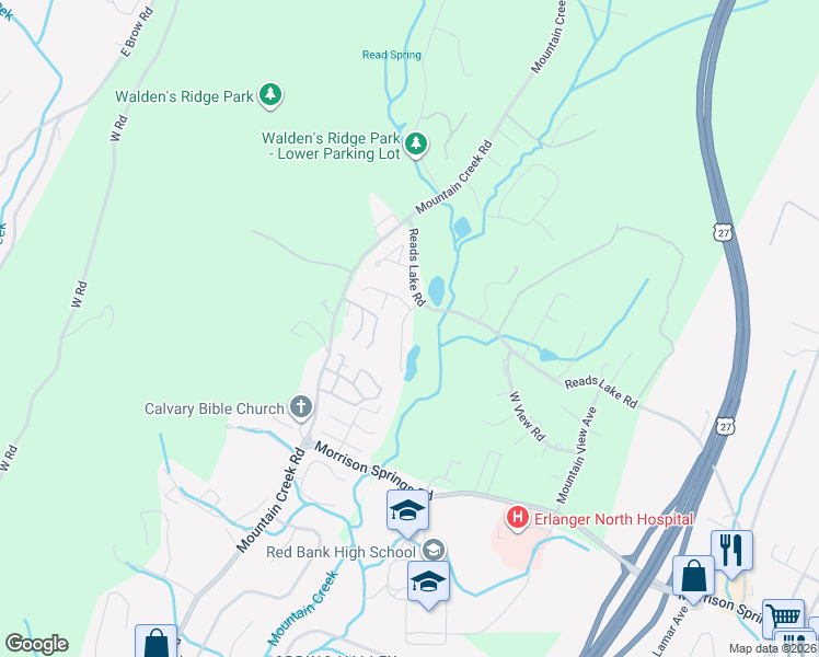 map of restaurants, bars, coffee shops, grocery stores, and more near 4061 Day Lily Trail in Chattanooga