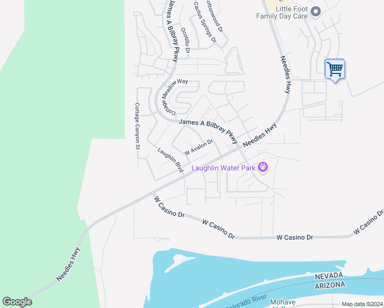 map of restaurants, bars, coffee shops, grocery stores, and more near 2149 West Avalon Drive in Laughlin