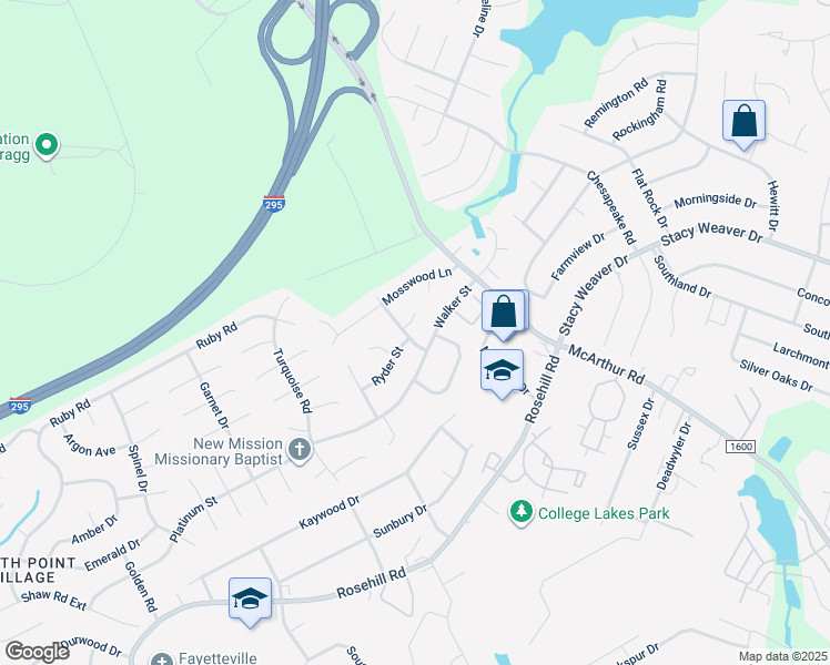 map of restaurants, bars, coffee shops, grocery stores, and more near 1004 Bradley Street in Fayetteville