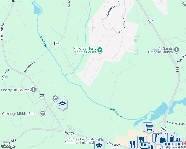 map of restaurants, bars, coffee shops, grocery stores, and more near 1660 Beleek Ridge Lane in Clover
