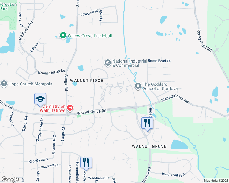 map of restaurants, bars, coffee shops, grocery stores, and more near 8920 Walnut Grove Road in Memphis