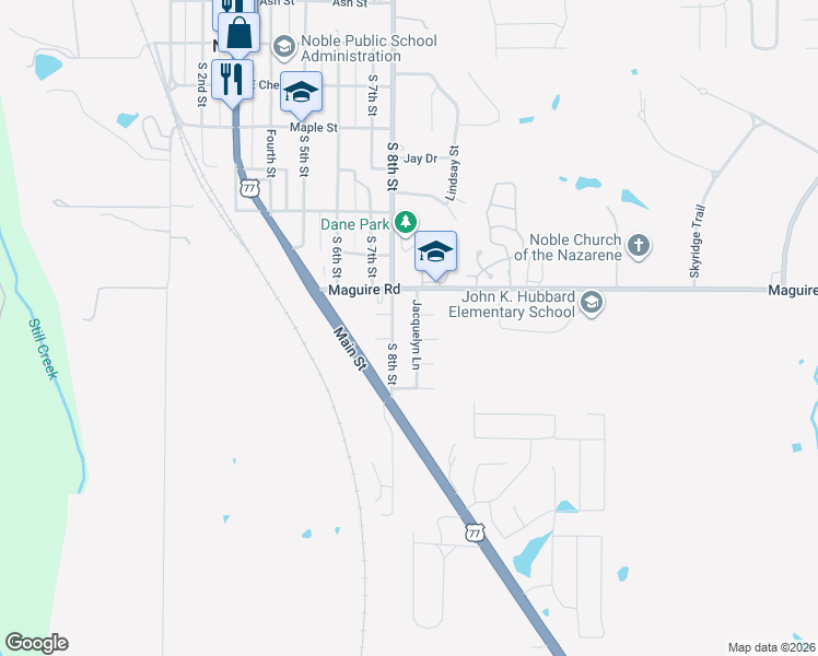 map of restaurants, bars, coffee shops, grocery stores, and more near 901 Susan Drive in Noble