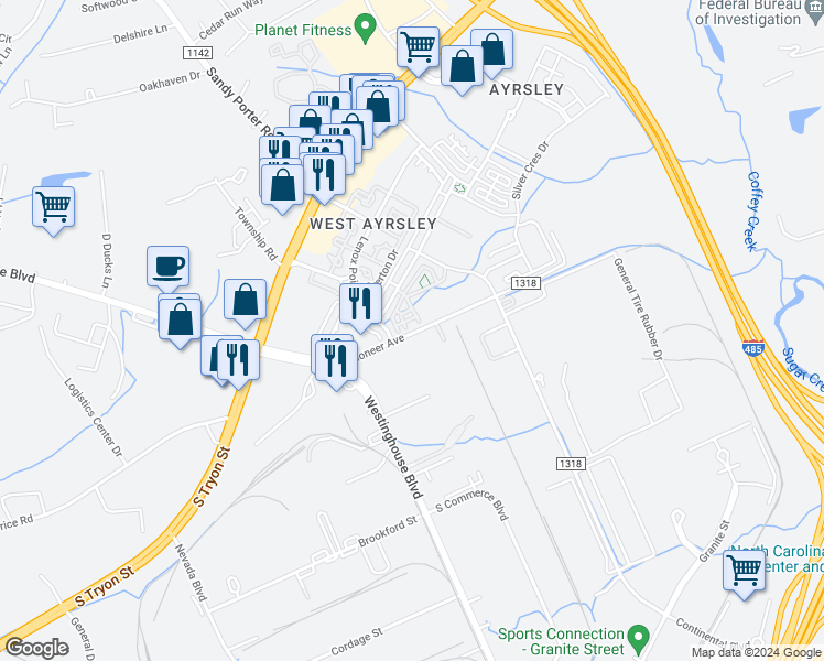 map of restaurants, bars, coffee shops, grocery stores, and more near 7753 Jackson Pond Drive in Charlotte